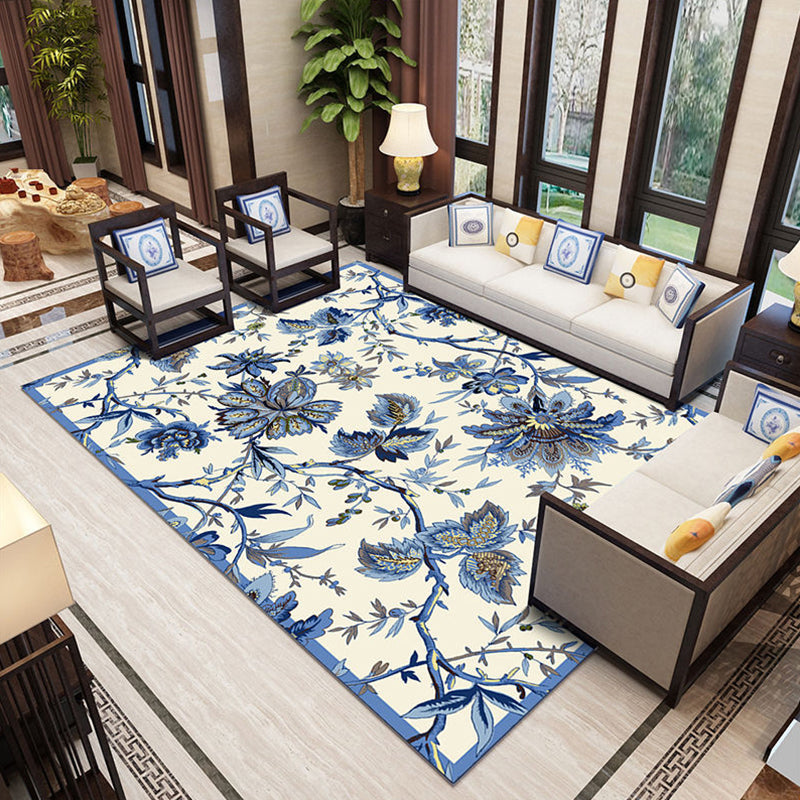 Classic Living Room Rug Multi Colored Plant Pattern Area Rug Polyster Non-Slip Easy Care Carpet Blue Clearhalo 'Area Rug' 'Modern' 'Rugs' Rug' 2227362