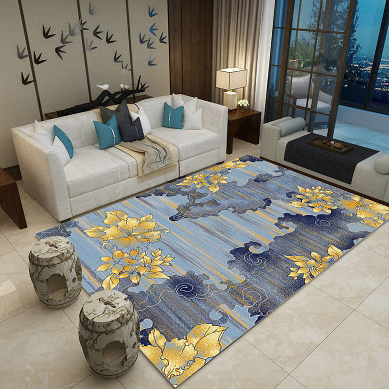 Classic Living Room Rug Multi Colored Plant Pattern Area Rug Polyster Non-Slip Easy Care Carpet Yellow-Blue Clearhalo 'Area Rug' 'Modern' 'Rugs' Rug' 2227373