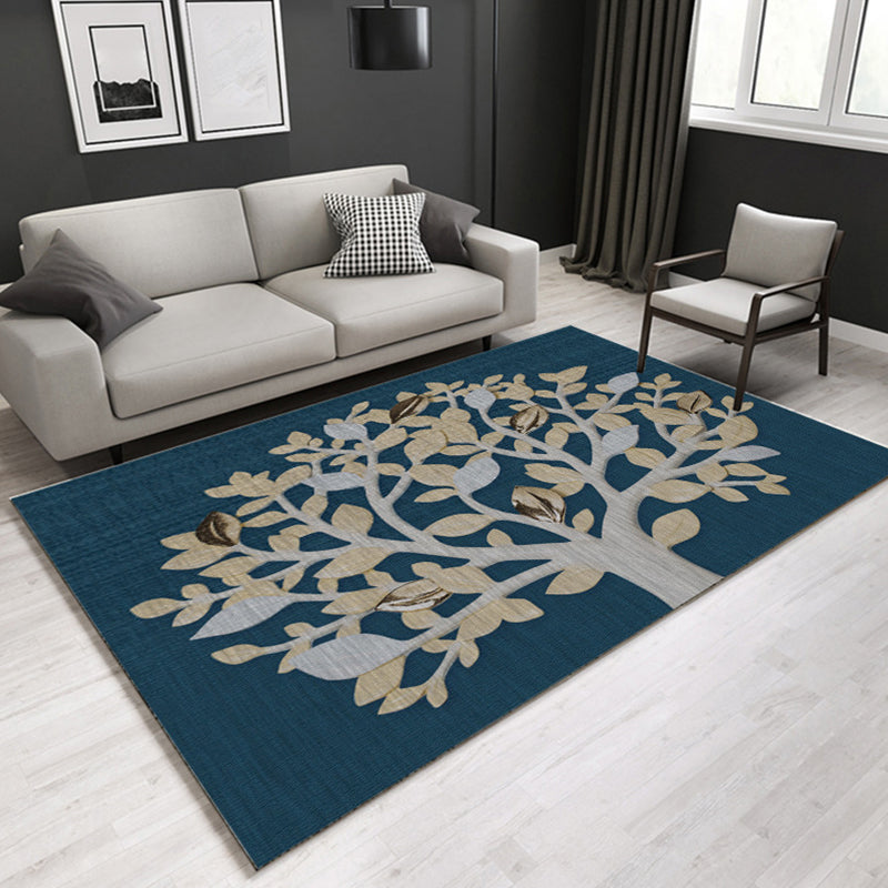 Multi Colored Plant Print Rug Polypropylene Simplicity Carpet Non-Slip Pet Friendly Indoor Rug for Living Room Navy Clearhalo 'Area Rug' 'Modern' 'Rugs' Rug' 2227411