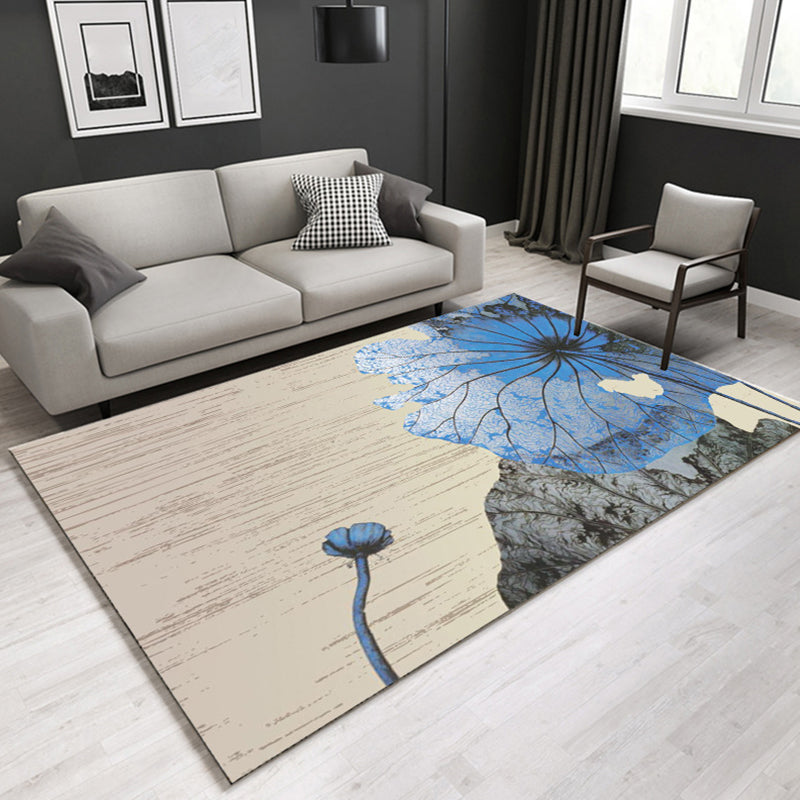 Multi Colored Plant Print Rug Polypropylene Simplicity Carpet Non-Slip Pet Friendly Indoor Rug for Living Room Blue Clearhalo 'Area Rug' 'Modern' 'Rugs' Rug' 2227412