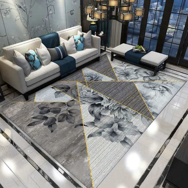 Luxury Living Room Rug Multi Colored Plant Pattern Carpet Polypropylene Machine Washable Anti-Slip Rug Grey Clearhalo 'Area Rug' 'Modern' 'Rugs' Rug' 2227443