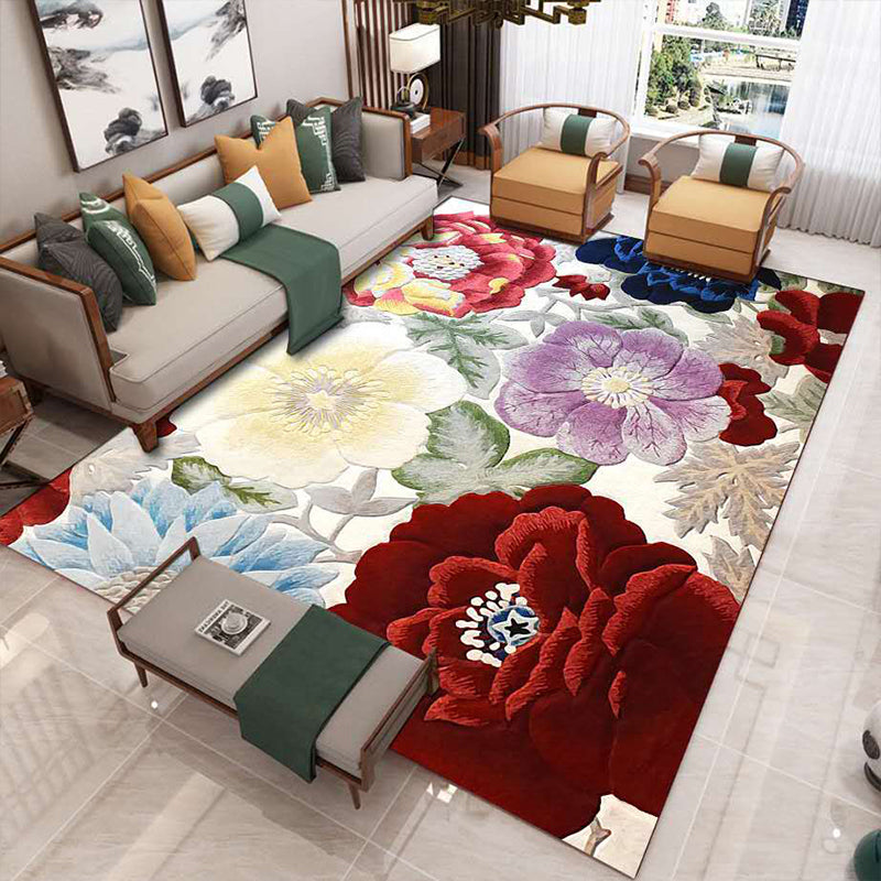 Luxury Living Room Rug Multi Colored Plant Pattern Carpet Polypropylene Machine Washable Anti-Slip Rug Red Clearhalo 'Area Rug' 'Modern' 'Rugs' Rug' 2227450