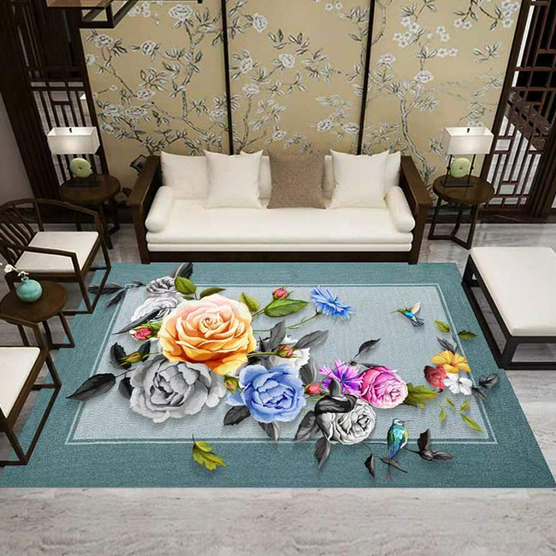 Luxury Living Room Rug Multi Colored Plant Pattern Carpet Polypropylene Machine Washable Anti-Slip Rug Green Clearhalo 'Area Rug' 'Modern' 'Rugs' Rug' 2227453