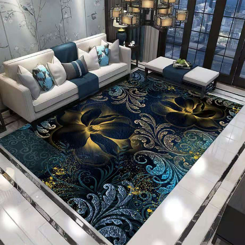 Luxury Living Room Rug Multi Colored Plant Pattern Carpet Polypropylene Machine Washable Anti-Slip Rug Black Clearhalo 'Area Rug' 'Modern' 'Rugs' Rug' 2227455