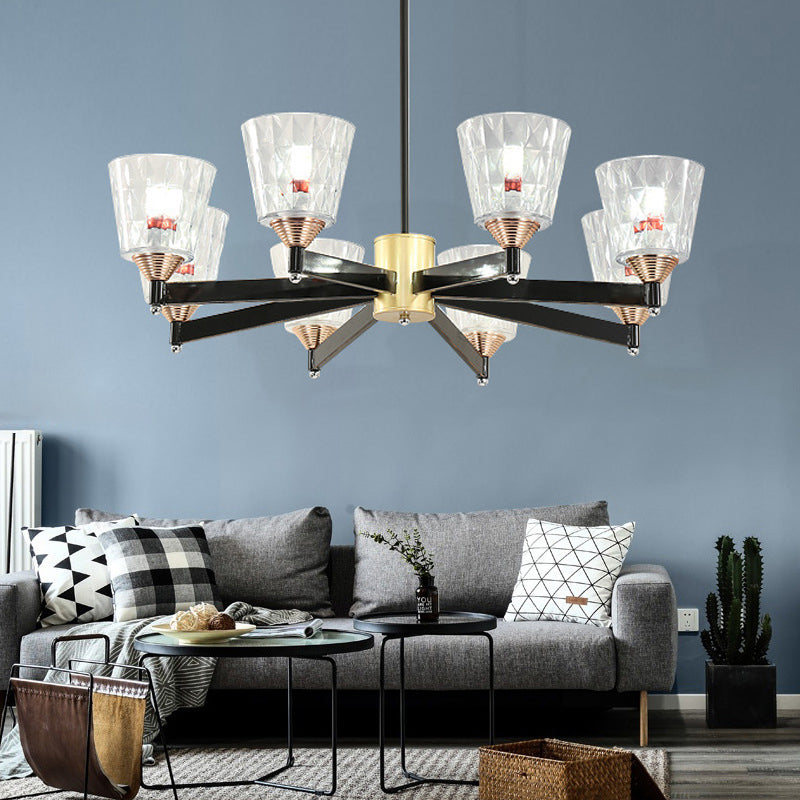 Black Cone Chandelier Light Modernism Lattice Glass 3/6/8 Lights Hanging Ceiling Light Clearhalo 'Ceiling Lights' 'Chandeliers' 'Modern Chandeliers' 'Modern' Lighting' 222750