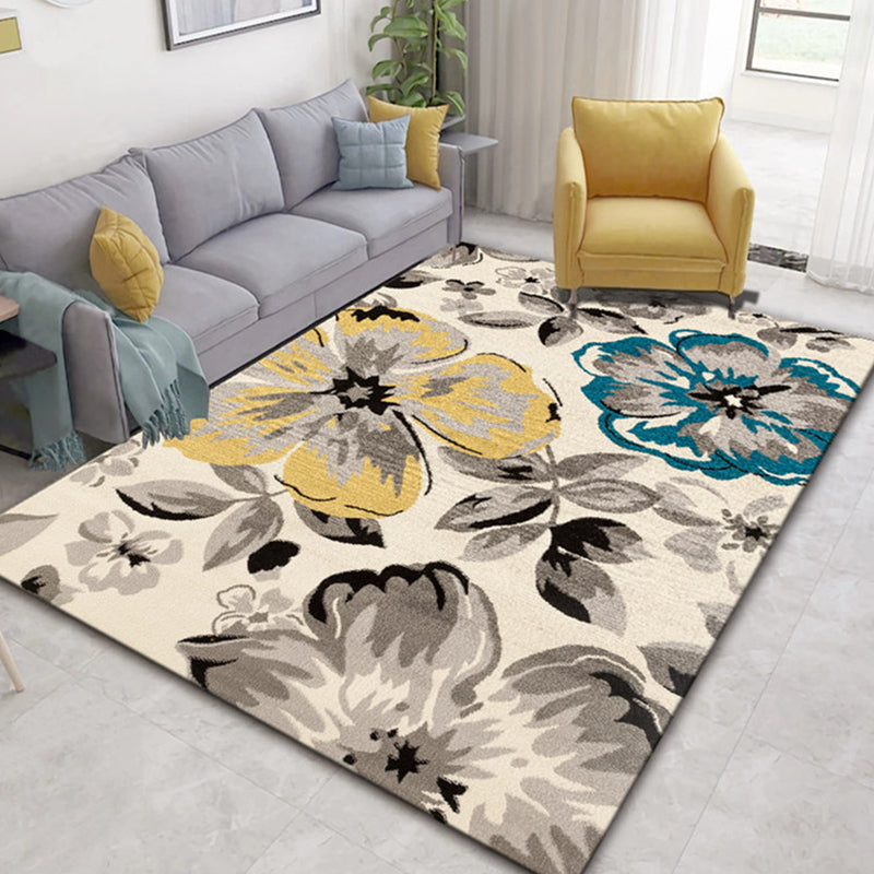 Chinese Plant Print Rug Multi Colored Polyster Area Rug Polyster Pet Friendly Machine Washable Carpet for Room Beige Clearhalo 'Area Rug' 'Modern' 'Rugs' Rug' 2227500