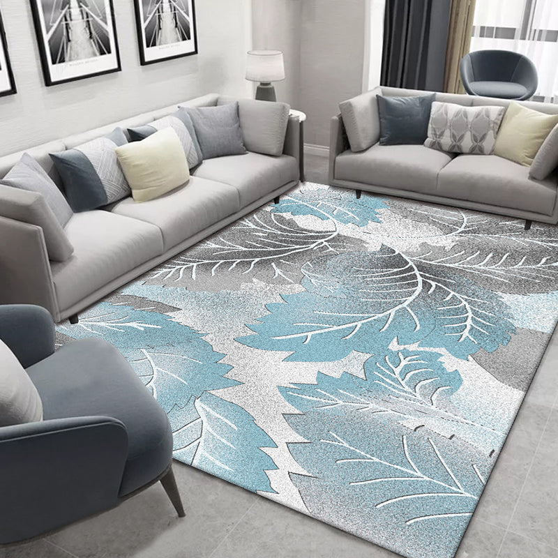 Chinese Plant Print Rug Multi Colored Polyster Area Rug Polyster Pet Friendly Machine Washable Carpet for Room Light Blue Clearhalo 'Area Rug' 'Modern' 'Rugs' Rug' 2227502