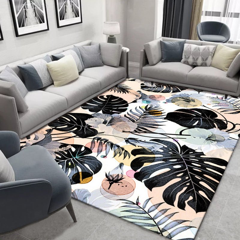 Chinese Plant Print Rug Multi Colored Polyster Area Rug Polyster Pet Friendly Machine Washable Carpet for Room Black Clearhalo 'Area Rug' 'Modern' 'Rugs' Rug' 2227503