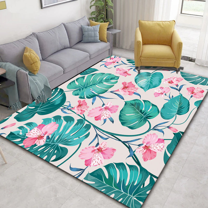 Chinese Plant Print Rug Multi Colored Polyster Area Rug Polyster Pet Friendly Machine Washable Carpet for Room Pink Clearhalo 'Area Rug' 'Modern' 'Rugs' Rug' 2227508