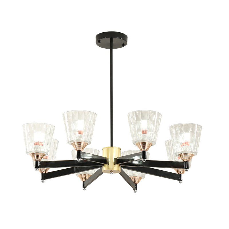 Black Cone Chandelier Light Modernism Lattice Glass 3/6/8 Lights Hanging Ceiling Light Clearhalo 'Ceiling Lights' 'Chandeliers' 'Modern Chandeliers' 'Modern' Lighting' 222753