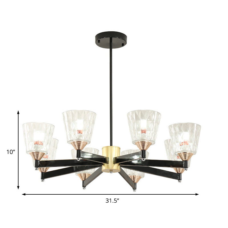 Black Cone Chandelier Light Modernism Lattice Glass 3/6/8 Lights Hanging Ceiling Light Clearhalo 'Ceiling Lights' 'Chandeliers' 'Modern Chandeliers' 'Modern' Lighting' 222754