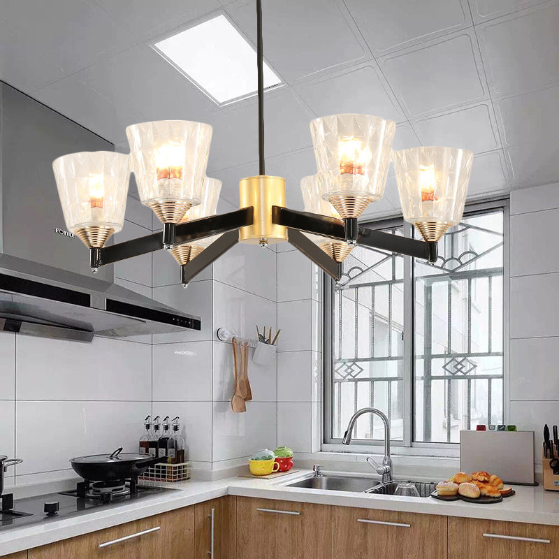 Black Cone Chandelier Light Modernism Lattice Glass 3/6/8 Lights Hanging Ceiling Light 6 Black Clearhalo 'Ceiling Lights' 'Chandeliers' 'Modern Chandeliers' 'Modern' Lighting' 222755