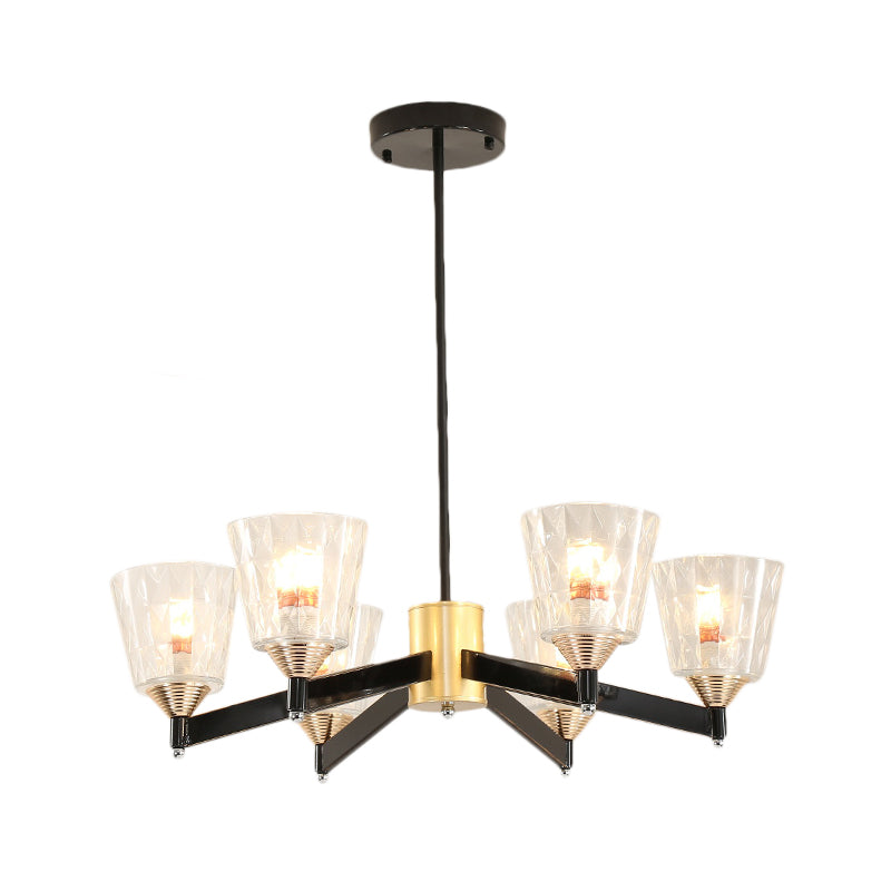 Black Cone Chandelier Light Modernism Lattice Glass 3/6/8 Lights Hanging Ceiling Light Clearhalo 'Ceiling Lights' 'Chandeliers' 'Modern Chandeliers' 'Modern' Lighting' 222757