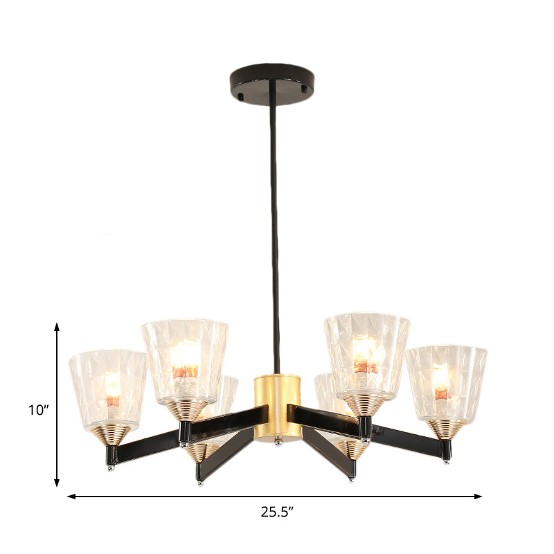 Black Cone Chandelier Light Modernism Lattice Glass 3/6/8 Lights Hanging Ceiling Light Clearhalo 'Ceiling Lights' 'Chandeliers' 'Modern Chandeliers' 'Modern' Lighting' 222758