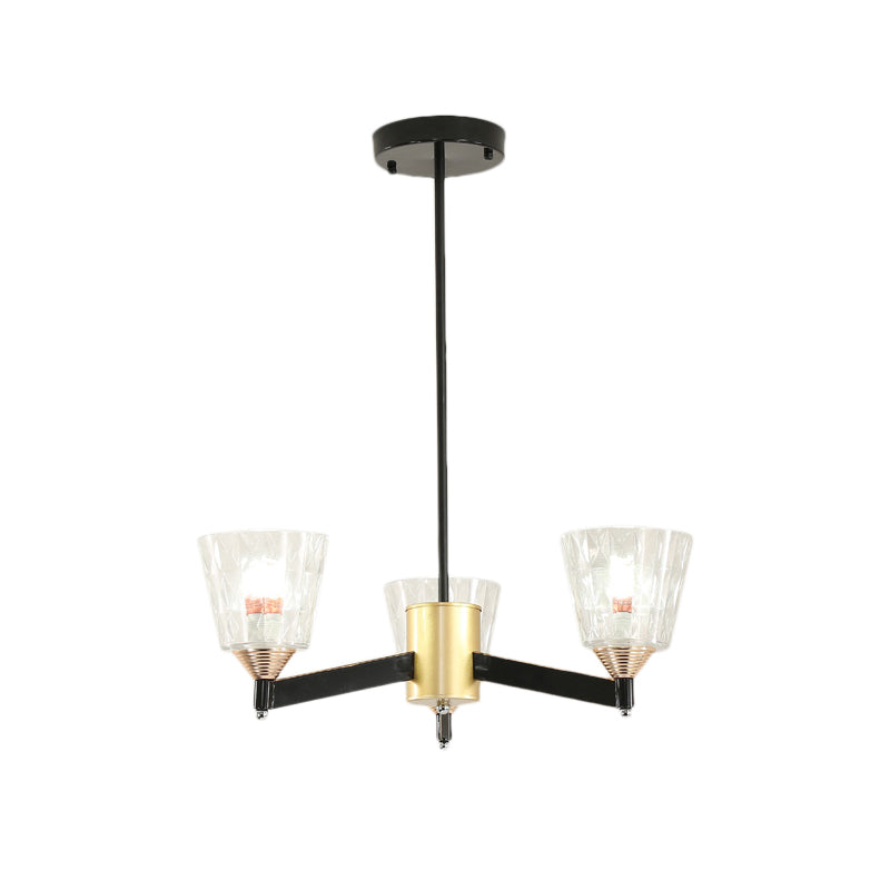 Black Cone Chandelier Light Modernism Lattice Glass 3/6/8 Lights Hanging Ceiling Light Clearhalo 'Ceiling Lights' 'Chandeliers' 'Modern Chandeliers' 'Modern' Lighting' 222761