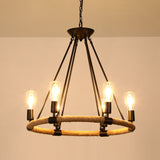 Black Dangling Suspension Light Rustic Style Hemp Rope Restaurant Chandelier Light 6 Black B Clearhalo 'Cast Iron' 'Ceiling Lights' 'Chandeliers' 'Industrial Chandeliers' 'Industrial' 'Metal' 'Middle Century Chandeliers' 'Rustic Chandeliers' 'Tiffany' Lighting' 2227615