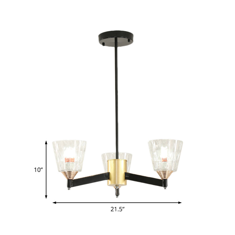 Black Cone Chandelier Light Modernism Lattice Glass 3/6/8 Lights Hanging Ceiling Light Clearhalo 'Ceiling Lights' 'Chandeliers' 'Modern Chandeliers' 'Modern' Lighting' 222762