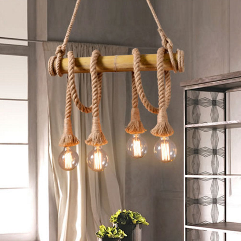 Flaxen Exposed Bulb Hanging Light Rustic Restaurant Island Ceiling Light with Bamboo Tube Clearhalo 'Ceiling Lights' 'Island Lights' Lighting' 2227667