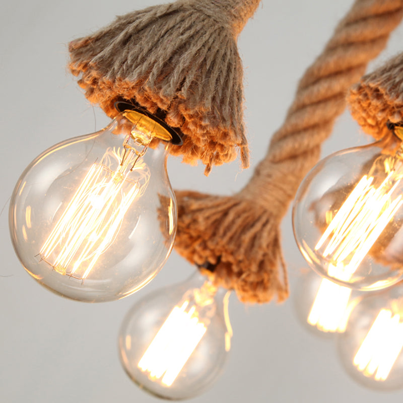 Industrial Dangling Pendant Light Hemp Rope Hanging Island Light with Bamboo Tube in Flaxen Clearhalo 'Ceiling Lights' 'Island Lights' Lighting' 2227677