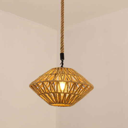 Antique Caged Pendant Light 1-Light Hemp Rope Lighting Pendant in Brown for Restaurant Brown H Clearhalo 'Ceiling Lights' 'Industrial Pendants' 'Industrial' 'Middle Century Pendants' 'Pendant Lights' 'Pendants' 'Tiffany' Lighting' 2227736