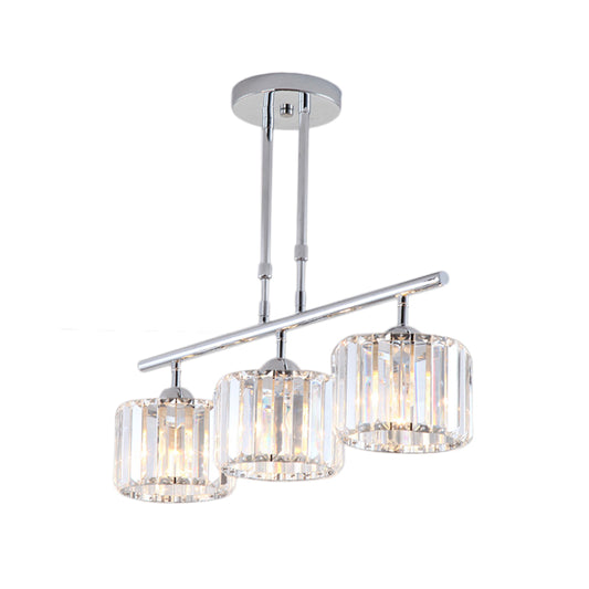 Chrome Drum Island Chandelier Light Contemporary Crystal 3/4 Bulbs Pendant Light Fixture for Bedroom Clearhalo 'Ceiling Lights' 'Island Lights' Lighting' 222775