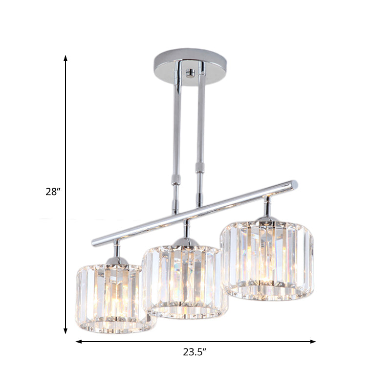 Chrome Drum Island Chandelier Light Contemporary Crystal 3/4 Bulbs Pendant Light Fixture for Bedroom Clearhalo 'Ceiling Lights' 'Island Lights' Lighting' 222776