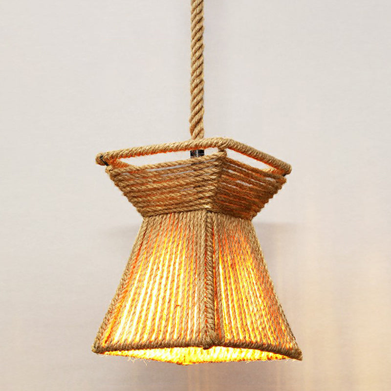 Hemp Rope Caged Hanging Light Rustic 1 Bulb Restaurant Pendant Light Fixture in Brown Brown A Clearhalo 'Ceiling Lights' 'Lighting' 'Pendant Lights' 2227783_54281bc5-409b-4ed3-b4fb-647c866de16f