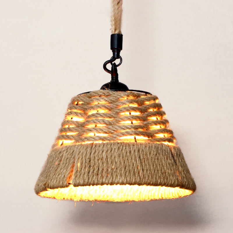 Hemp Rope Caged Hanging Light Rustic 1 Bulb Restaurant Pendant Light Fixture in Brown Brown C Clearhalo 'Ceiling Lights' 'Lighting' 'Pendant Lights' 2227788_a5931104-5238-4b43-8d4c-c80579aa34e8