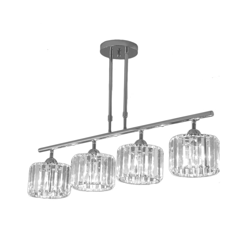 Chrome Drum Island Chandelier Light Contemporary Crystal 3/4 Bulbs Pendant Light Fixture for Bedroom Clearhalo 'Ceiling Lights' 'Island Lights' Lighting' 222779