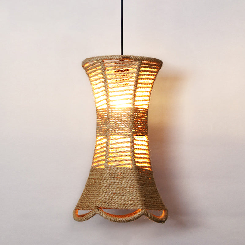 Hemp Rope Caged Hanging Light Rustic 1 Bulb Restaurant Pendant Light Fixture in Brown Brown B Clearhalo 'Ceiling Lights' 'Lighting' 'Pendant Lights' 2227791_85aed287-31c9-4223-a3ee-28b3bebffda8