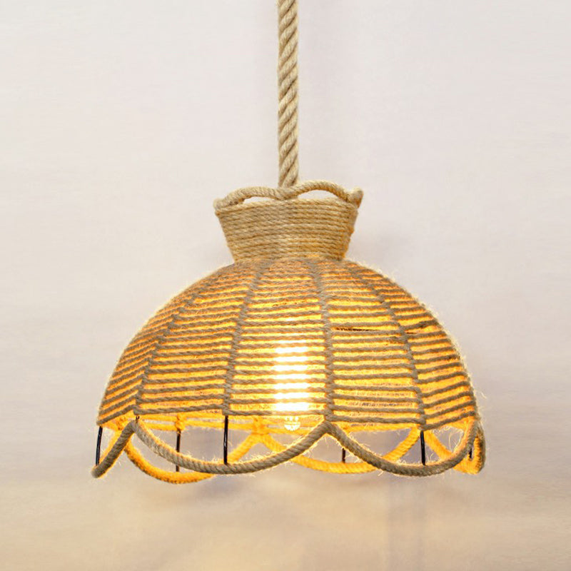 Hemp Rope Caged Hanging Light Rustic 1 Bulb Restaurant Pendant Light Fixture in Brown Brown H Clearhalo 'Ceiling Lights' 'Lighting' 'Pendant Lights' 2227793_67cedade-c4ab-4242-9cf0-623e16b7b152