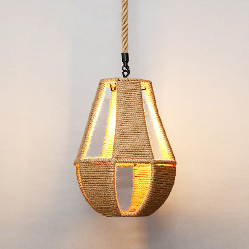 Hemp Rope Caged Hanging Light Rustic 1 Bulb Restaurant Pendant Light Fixture in Brown Brown D Clearhalo 'Ceiling Lights' 'Lighting' 'Pendant Lights' 2227794_899a03f1-21fc-4758-a5cf-8dcd2f88b9bd