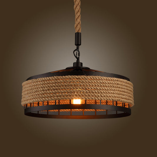 Hemp Rope Yurt Hanging Light Rustic 1��Bulb Restaurant Pendant Light Fixture in Black Clearhalo 'Ceiling Lights' 'Industrial Pendants' 'Industrial' 'Middle Century Pendants' 'Pendant Lights' 'Pendants' 'Tiffany' Lighting' 2227837