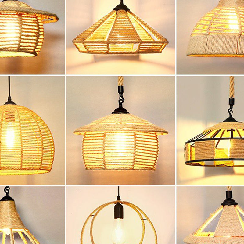 Hemp Rope Shaded Hanging Light Rustic 1��Bulb Restaurant Pendant Light Fixture in Brown Clearhalo 'Ceiling Lights' 'Industrial Pendants' 'Industrial' 'Middle Century Pendants' 'Pendant Lights' 'Pendants' 'Tiffany' Lighting' 2227863