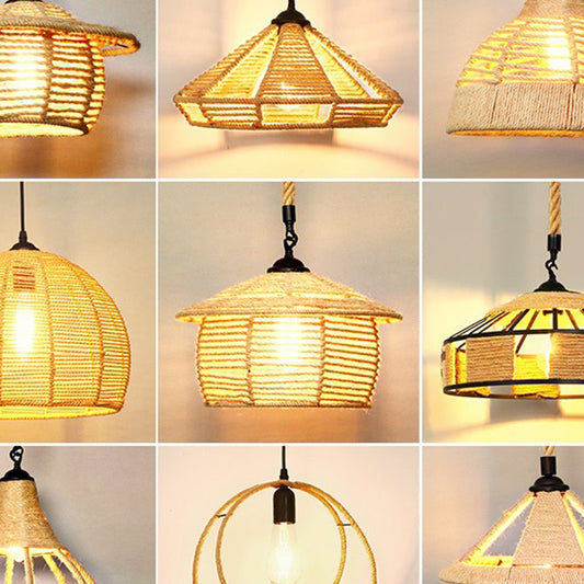 Hemp Rope Shaded Hanging Light Rustic 1 Bulb Restaurant Pendant Light Fixture in Brown Clearhalo 'Ceiling Lights' 'Lighting' 'Pendant Lights' 2227863_64687c1e-d78e-42e2-a01c-267b1f0173e9