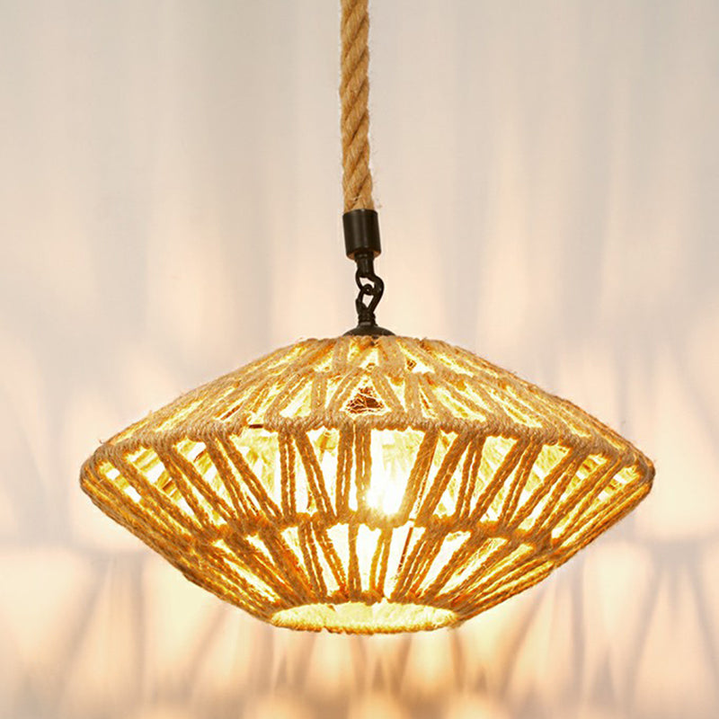 Hemp Rope Shaded Hanging Light Rustic 1��Bulb Restaurant Pendant Light Fixture in Brown Brown L Clearhalo 'Ceiling Lights' 'Industrial Pendants' 'Industrial' 'Middle Century Pendants' 'Pendant Lights' 'Pendants' 'Tiffany' Lighting' 2227868