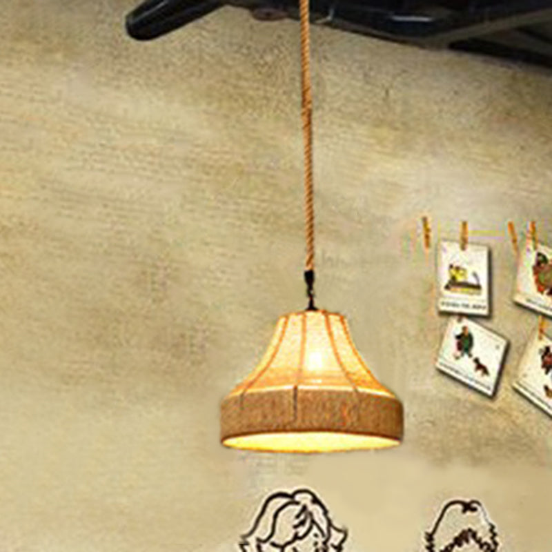 Hemp Rope Shaded Hanging Light Rustic 1��Bulb Restaurant Pendant Light Fixture in Brown Clearhalo 'Ceiling Lights' 'Industrial Pendants' 'Industrial' 'Middle Century Pendants' 'Pendant Lights' 'Pendants' 'Tiffany' Lighting' 2227869