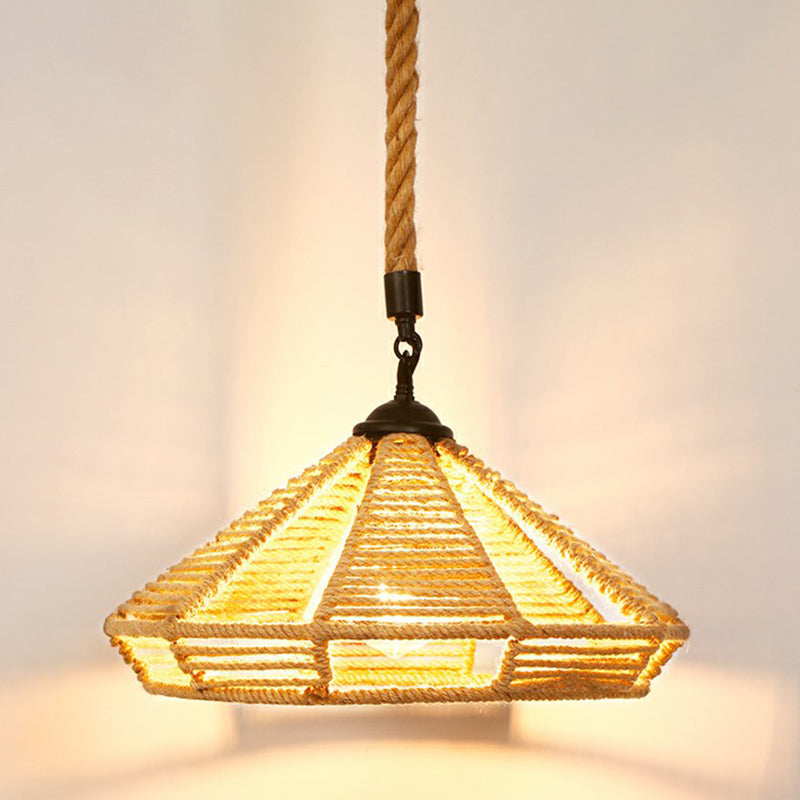 Hemp Rope Shaded Hanging Light Rustic 1��Bulb Restaurant Pendant Light Fixture in Brown Brown E Clearhalo 'Ceiling Lights' 'Industrial Pendants' 'Industrial' 'Middle Century Pendants' 'Pendant Lights' 'Pendants' 'Tiffany' Lighting' 2227870