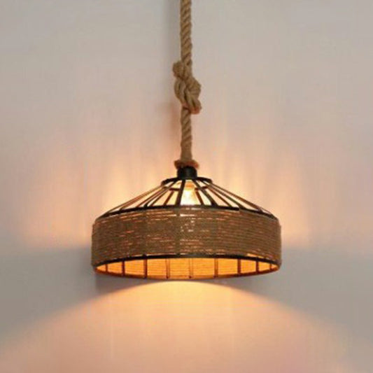 Retro Style Yurt Suspension Lighting 1 Head Hemp Rope Pendant Ceiling Light in Brown Clearhalo 'Ceiling Lights' 'Lighting' 'Pendant Lights' 2227886_0dcd5d44-85a1-4aa7-ac22-b6bb8733cdc6