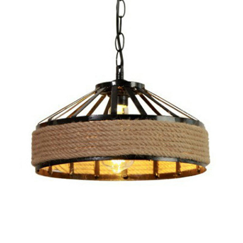 Retro Style Yurt Suspension Lighting 1��Head Hemp Rope Pendant Ceiling Light in Brown Clearhalo 'Ceiling Lights' 'Industrial Pendants' 'Industrial' 'Middle Century Pendants' 'Pendant Lights' 'Pendants' 'Tiffany' Lighting' 2227888