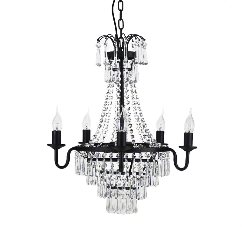 Black Pyramid Chandelier Pendant Light Mid-Century Crystal 10 Heads Hanging Ceiling Light for Living Room Clearhalo 'Ceiling Lights' 'Chandeliers' 'Modern Chandeliers' 'Modern' Lighting' 222789