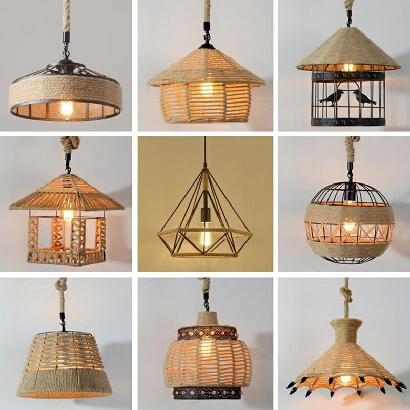 Wrapped Hemp Rope Ceiling Light Industrial Single Restaurant Hanging Pendant Light Clearhalo 'Ceiling Lights' 'Industrial Pendants' 'Industrial' 'Middle Century Pendants' 'Pendant Lights' 'Pendants' 'Tiffany' Lighting' 2227895