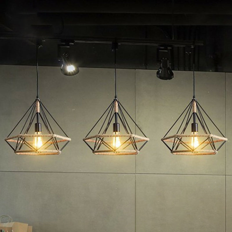 Wrapped Hemp Rope Ceiling Light Industrial Single Restaurant Hanging Pendant Light Black Clearhalo 'Ceiling Lights' 'Industrial Pendants' 'Industrial' 'Middle Century Pendants' 'Pendant Lights' 'Pendants' 'Tiffany' Lighting' 2227896