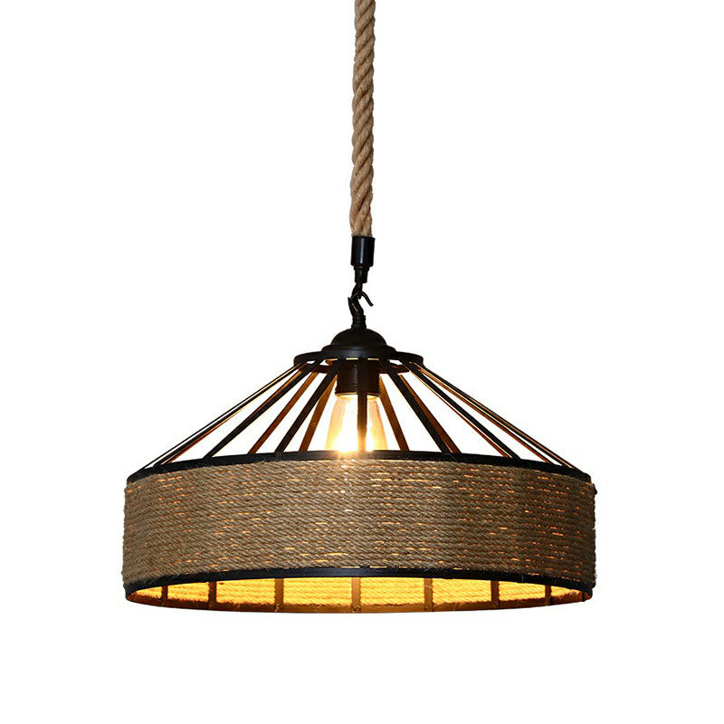 Wrapped Hemp Rope Ceiling Light Industrial Single Restaurant Hanging Pendant Light Brown Clearhalo 'Ceiling Lights' 'Industrial Pendants' 'Industrial' 'Middle Century Pendants' 'Pendant Lights' 'Pendants' 'Tiffany' Lighting' 2227897