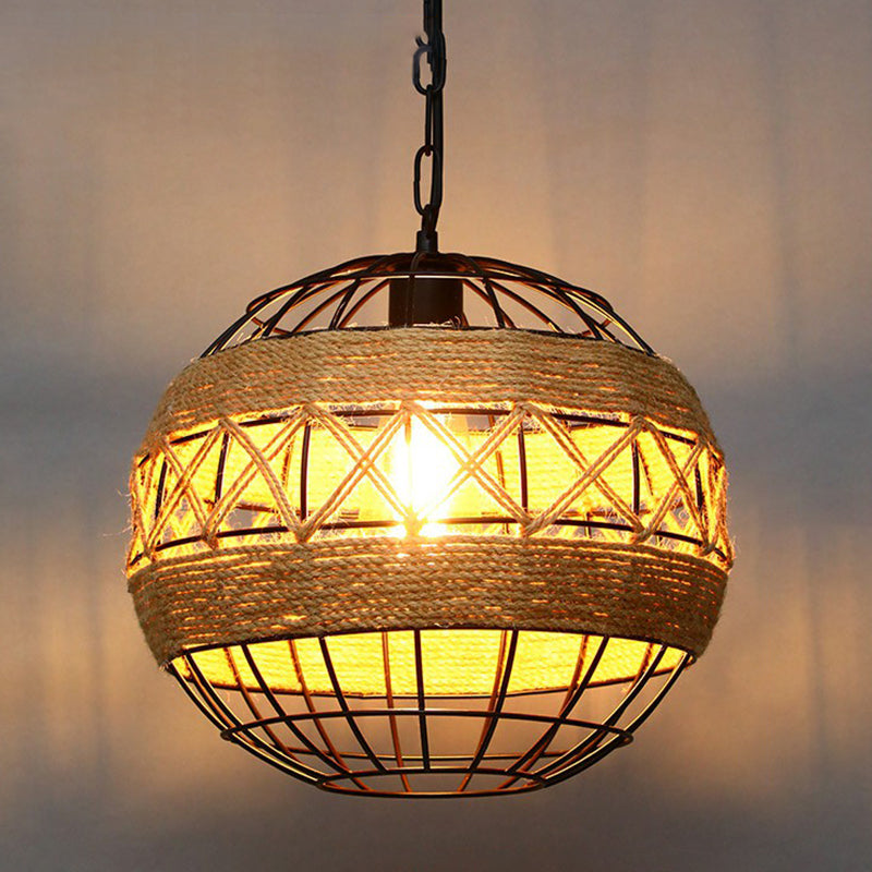 Wrapped Hemp Rope Hanging Lamp Vintage Single-Bulb Restaurant Lighting Pendant in Brown Brown D Clearhalo 'Ceiling Lights' 'Industrial Pendants' 'Industrial' 'Middle Century Pendants' 'Pendant Lights' 'Pendants' 'Tiffany' Lighting' 2227905