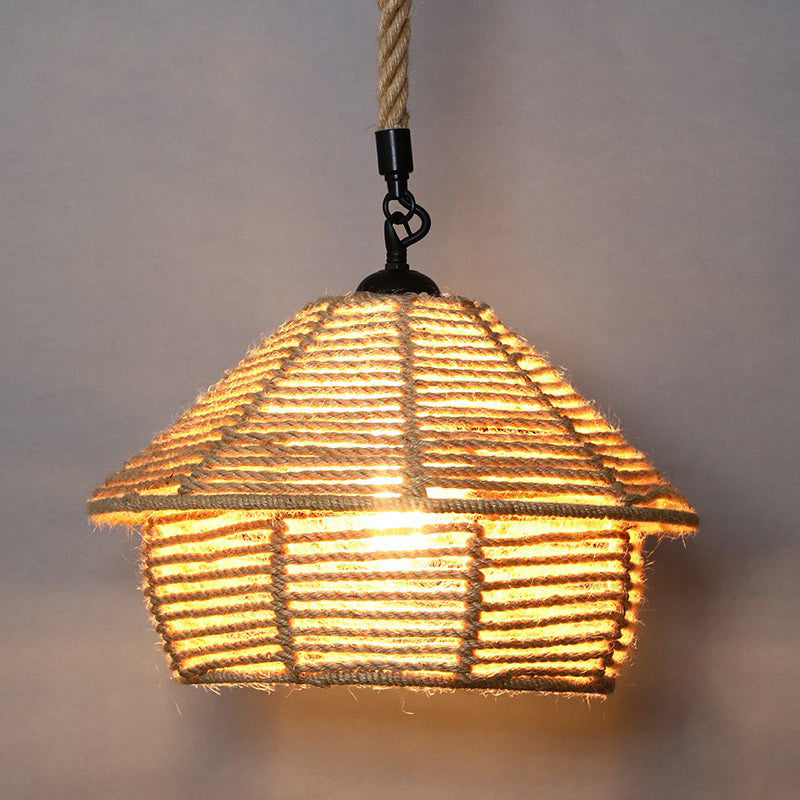 Wrapped Hemp Rope Hanging Lamp Vintage Single-Bulb Restaurant Lighting Pendant in Brown Brown I Clearhalo 'Ceiling Lights' 'Industrial Pendants' 'Industrial' 'Middle Century Pendants' 'Pendant Lights' 'Pendants' 'Tiffany' Lighting' 2227907