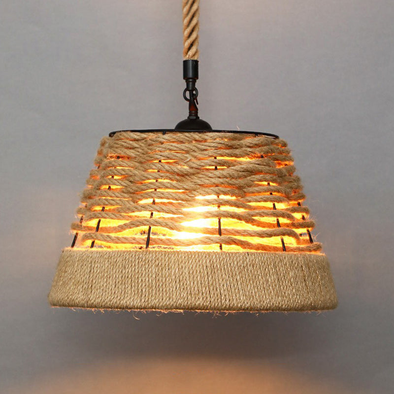 Wrapped Hemp Rope Hanging Lamp Vintage Single-Bulb Restaurant Lighting Pendant in Brown Brown G Clearhalo 'Ceiling Lights' 'Industrial Pendants' 'Industrial' 'Middle Century Pendants' 'Pendant Lights' 'Pendants' 'Tiffany' Lighting' 2227908