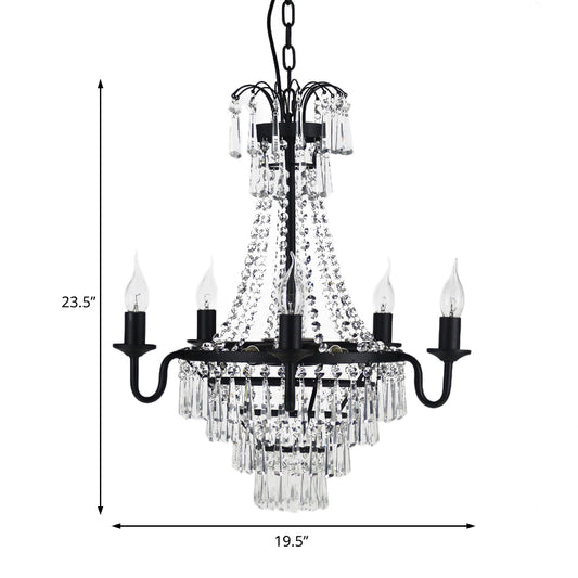 Black Pyramid Chandelier Pendant Light Mid-Century Crystal 10 Heads Hanging Ceiling Light for Living Room Clearhalo 'Ceiling Lights' 'Chandeliers' 'Modern Chandeliers' 'Modern' Lighting' 222790
