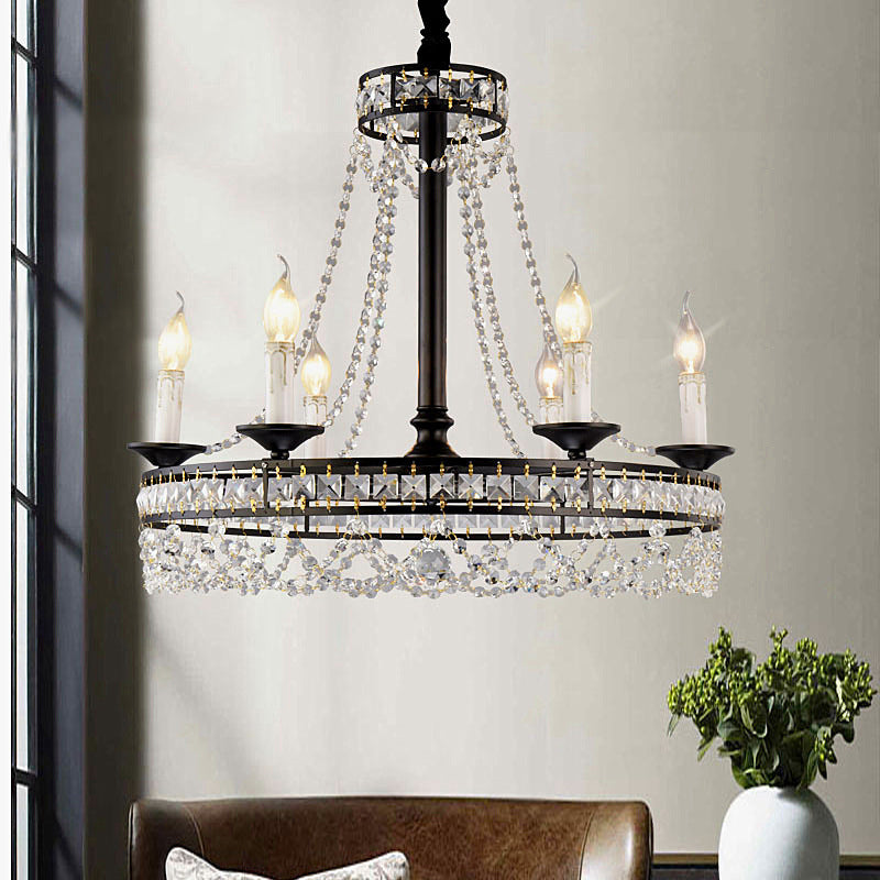 Retro Circular Hanging Chandelier Crystal 4/6/8 Lights Suspension Light in Black 6 Black Clearhalo 'Ceiling Lights' 'Chandeliers' 'Modern Chandeliers' 'Modern' Lighting' 222791