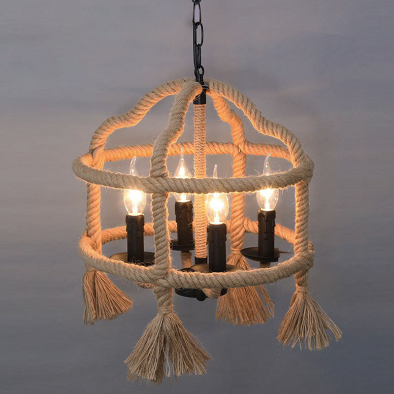 Wrapped Hemp Rope Hanging Lamp Vintage Single-Bulb Restaurant Lighting Pendant in Brown Brown L Clearhalo 'Ceiling Lights' 'Industrial Pendants' 'Industrial' 'Middle Century Pendants' 'Pendant Lights' 'Pendants' 'Tiffany' Lighting' 2227910